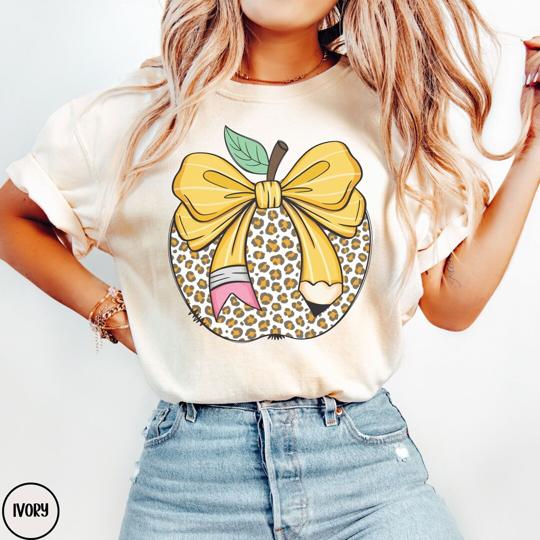 Coquette Teacher Comfort Colors® Shirt, Apple Pencil Bow T-shirt, Trendy Back to School Tee, App... | Etsy (US)