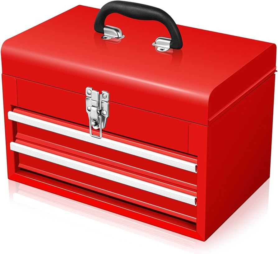 Auto Dynasty 14" Portable Tool Box Steel Metal Tool Boxes with 2 Drawers and 1 Top Storage Toolbo... | Amazon (US)
