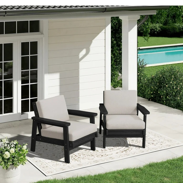 SERWALL 2PCS Outdoor HDPE Patio Couch Sets with Cushions, Weather-Resistant Patio Furniture for P... | Walmart (US)