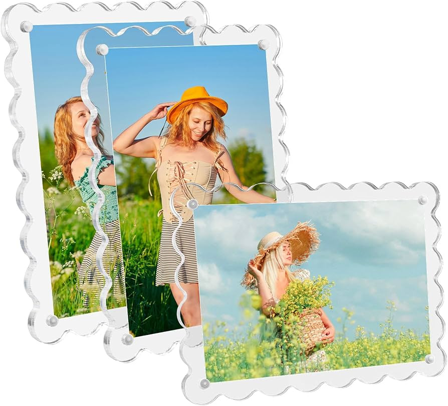 Acrylic Picture Frames 3 Pack 5x7 Scalloped with Detachable Brackets, Vertical and Horizontal Tab... | Amazon (US)