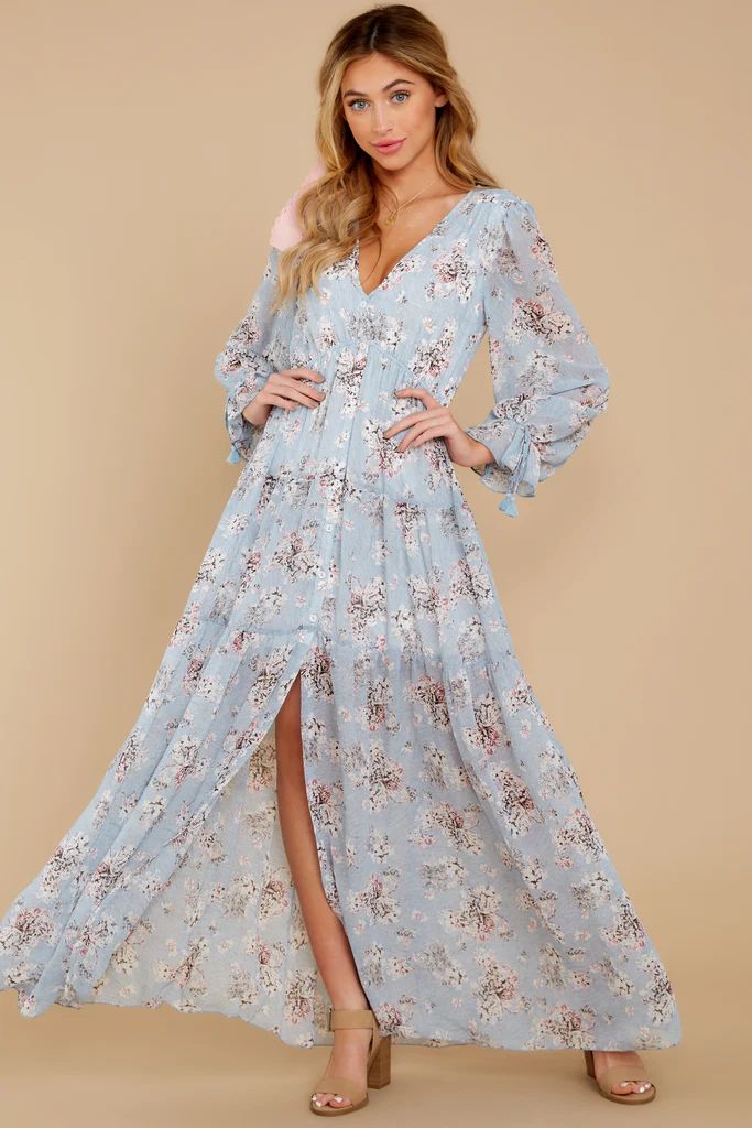 Love In Bloom Light Blue Floral Print Maxi Dress | Red Dress 