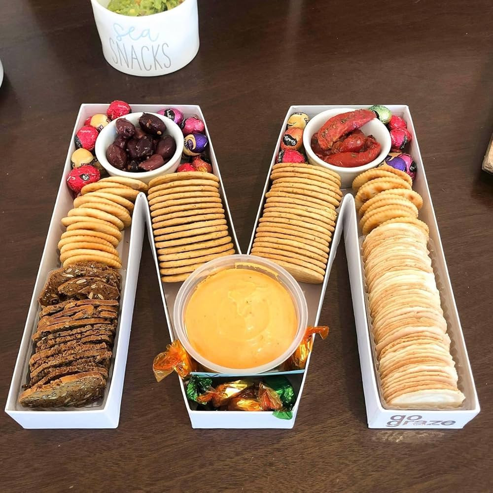 Letter M Shaped Tray Cardboard Food Sweet Container Box Paper Mache Charcuterie Board With Clear ... | Amazon (US)