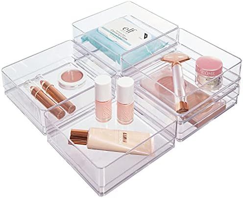 STORi 6-Piece Stackable Clear Drawer Organizer Set | 6" x 6" x 2" Square Trays | Small Makeup Van... | Amazon (US)