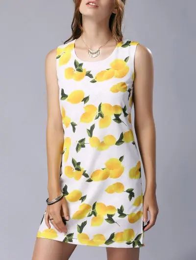 Round Neck Sleeveless Lemon Print Dress | ZAFUL (Global)