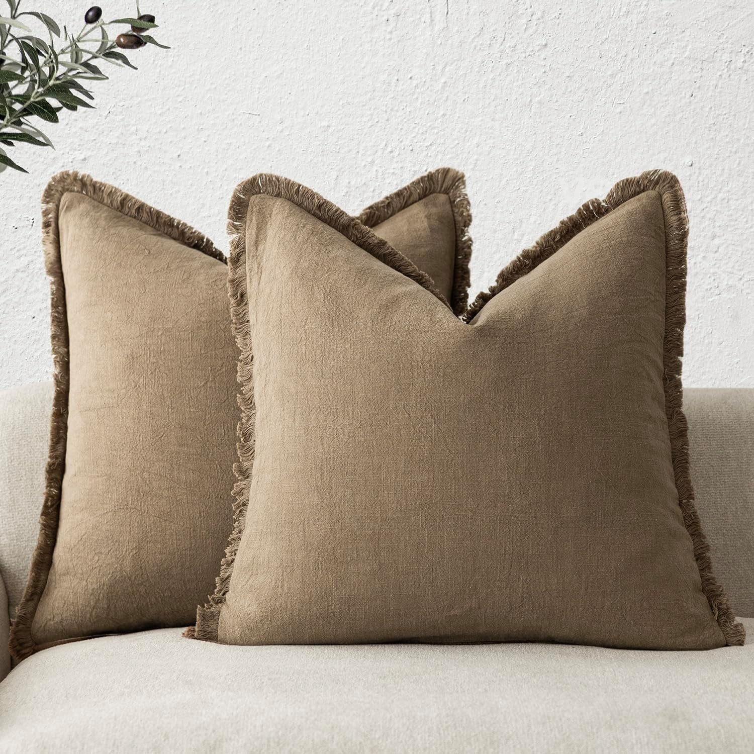 Set of 2 Decorative Linen Fringe Throw Pillow Covers Cozy Boho Farmhouse Cushion Cover with Tasse... | Walmart (US)