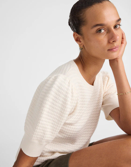 Merino Wool-Silk Blend Puff-Sleeve Sweater Tee | Madewell