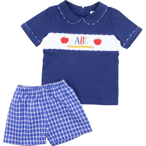 Navy Smocked ABC And Apple Short Set | Cecil and Lou