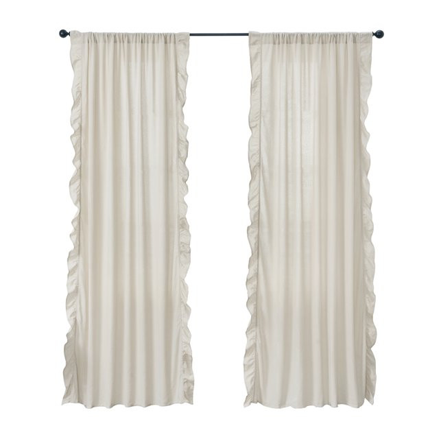 My Texas House Ruffle Light Filtering Rod Pocket Single Cotton Panel, 52" x 84", Linen | Walmart (US)