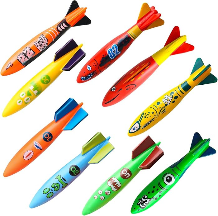 Dive Rings Pool Toys Adults, 9 Pcs Diving Pool Toy for Kids Ages 4-8, Shark Torpedo Dive Set, Oct... | Amazon (US)