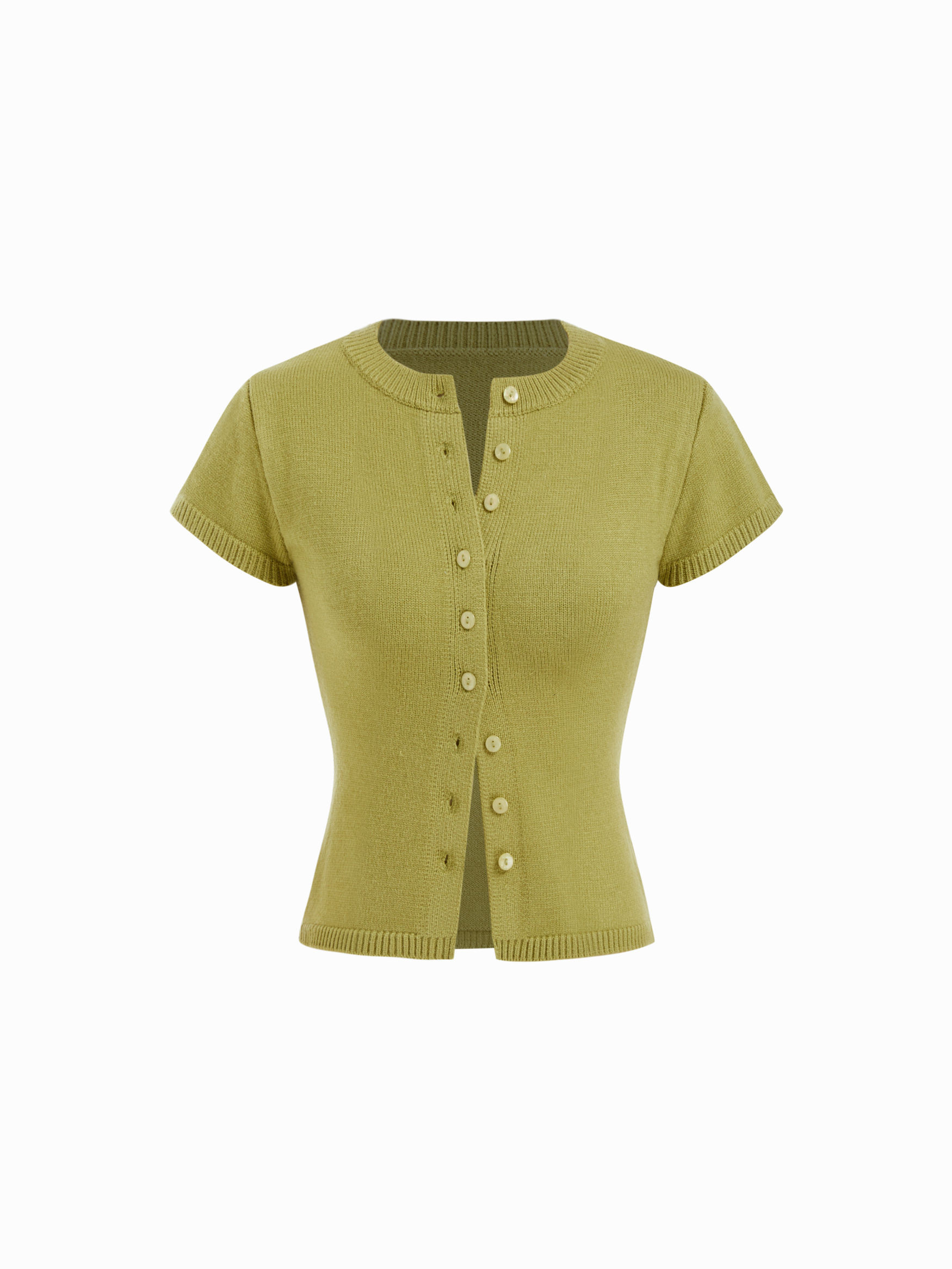 Knit Fabric Knit Round Neckline Button Short Sleeve Top For Daily Casual Work | Cider