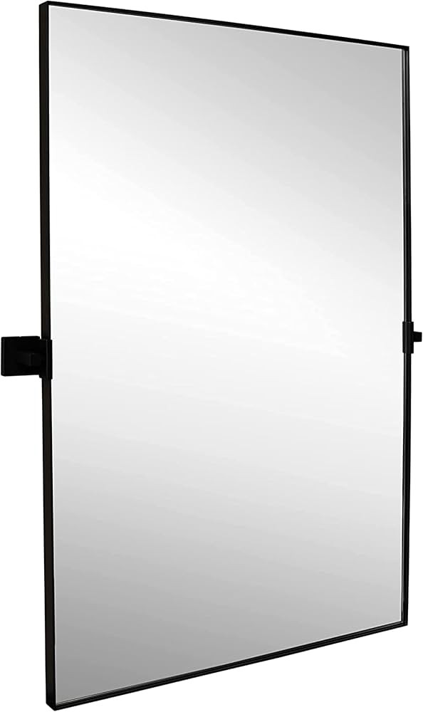 Hamilton Hills 24x36 inch Matte Black Metal Framed Rectangular Pivot Mirror for Wall | Beveled Fr... | Amazon (US)