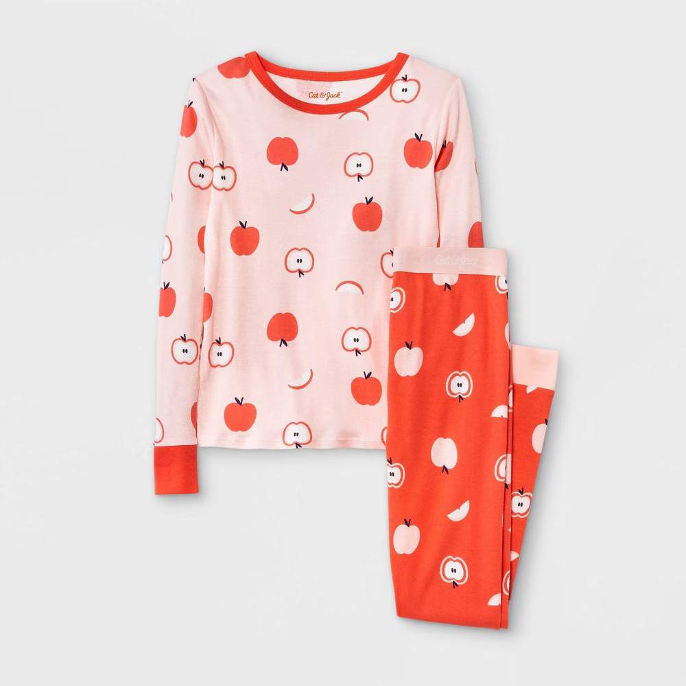 Girls' 2pc Apples Tight Fit Pajama Set - Cat & Jack Pink 8 | Target