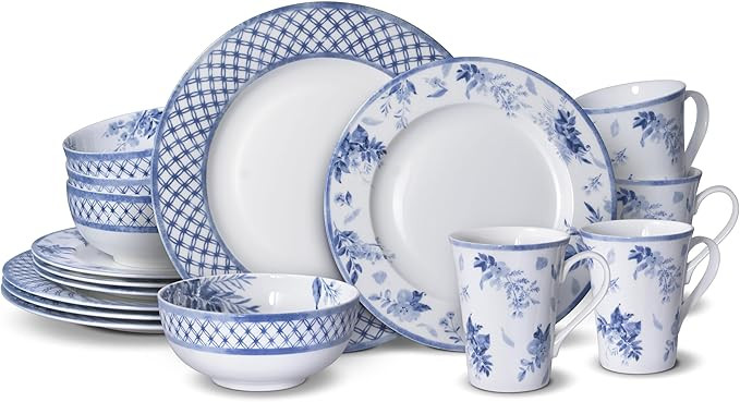 Mikasa Kiley Chip Resistant 16 Piece Dinnerware Set, Service for 4,Blue and White | Amazon (US)