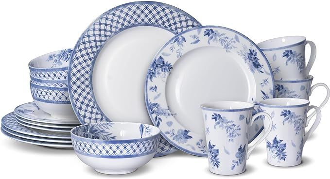Mikasa Kiley Chip Resistant 16 Piece Dinnerware Set, Service for 4,Blue and White | Amazon (US)