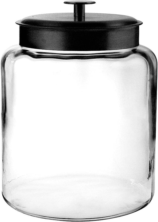 Anchor Hocking Montana Glass Jar with Fresh Sealed Lid, Black Metal, 2 Gallon - | Amazon (US)
