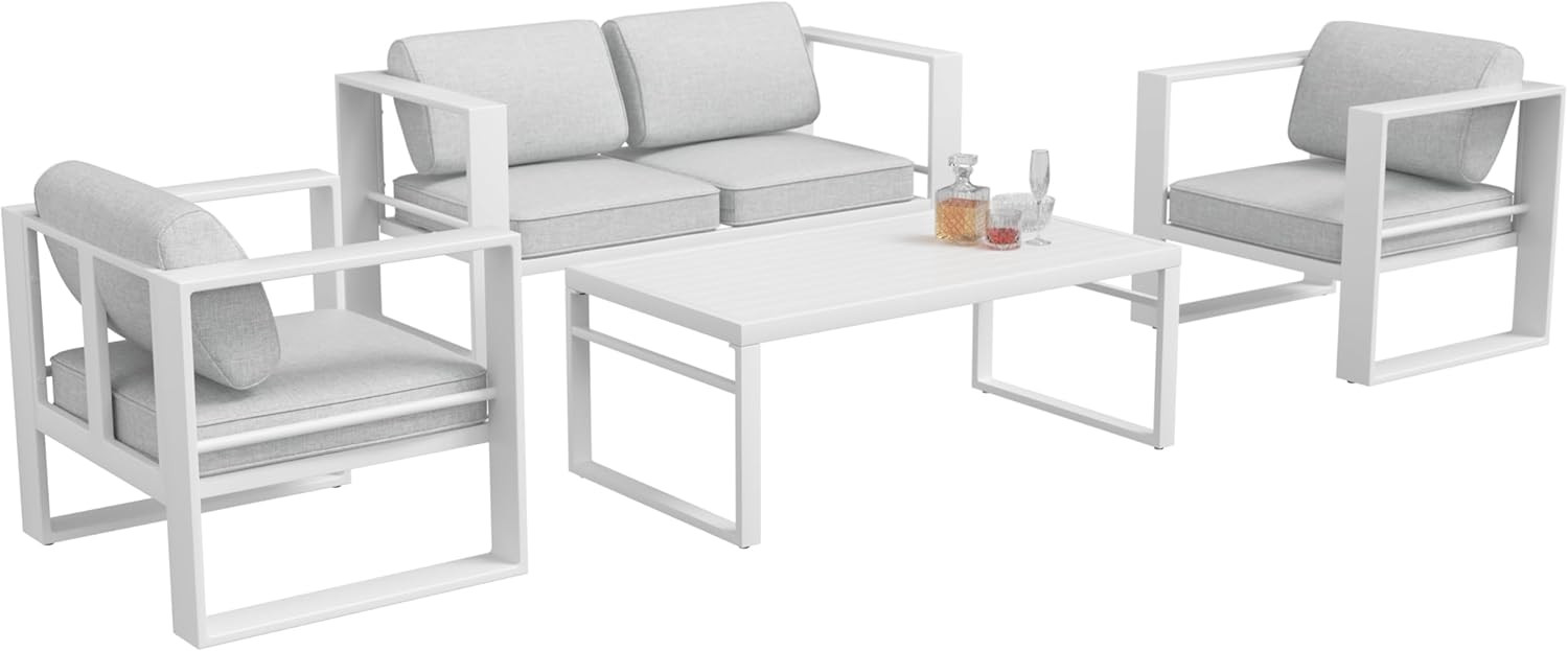 Nalupatio Patio Furniture Sets, 4 Pcs Aluminum Outdoor Furniture Set Loveseat Sofa & Patio Lounge... | Amazon (US)