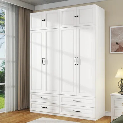 4 Door Armoire Wardrobe Closet , 88'' Wardrobe Armoire With 4 Drawers, Hanging Rod & Shelves For Bedroom | Wayfair North America
