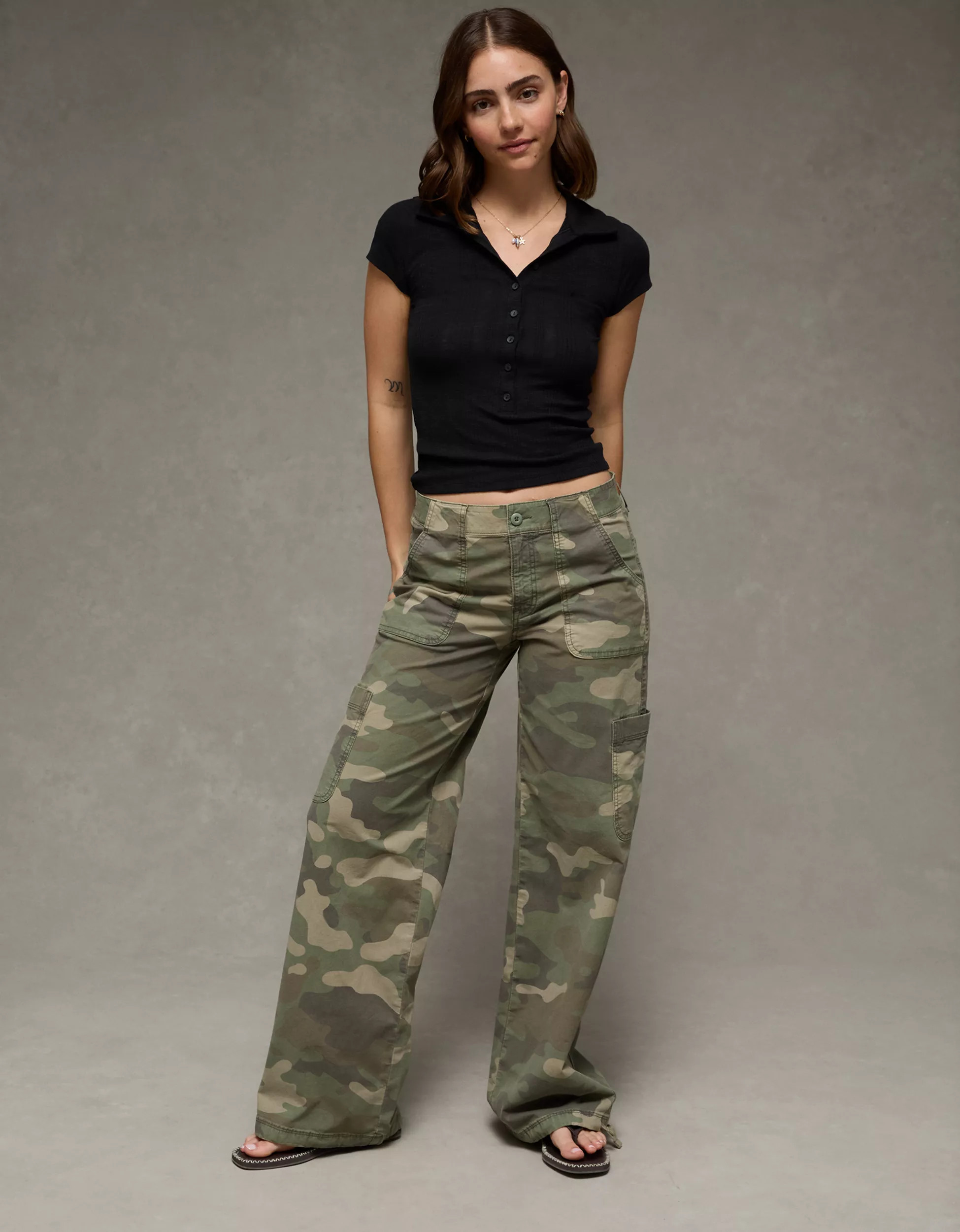 AE Camo Mid-Rise Wide-Leg Pant | American Eagle Outfitters (US & CA)