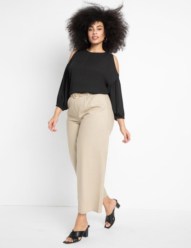 Belted Linen Trouser | Women's Plus Size Pants | ELOQUII | Eloquii