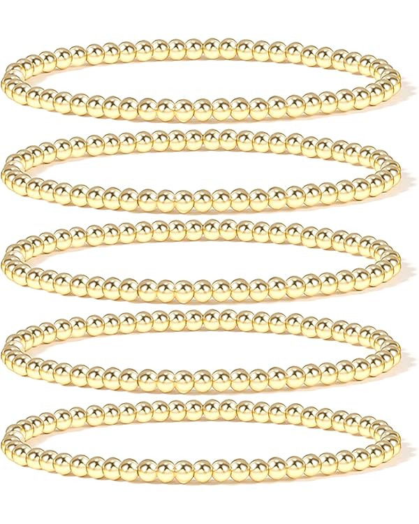 Elegance 11 designs 14K Gold Plated Bead Ball Bracelet Stretchable Elastic Gold Beaded Bracelets ... | Amazon (US)