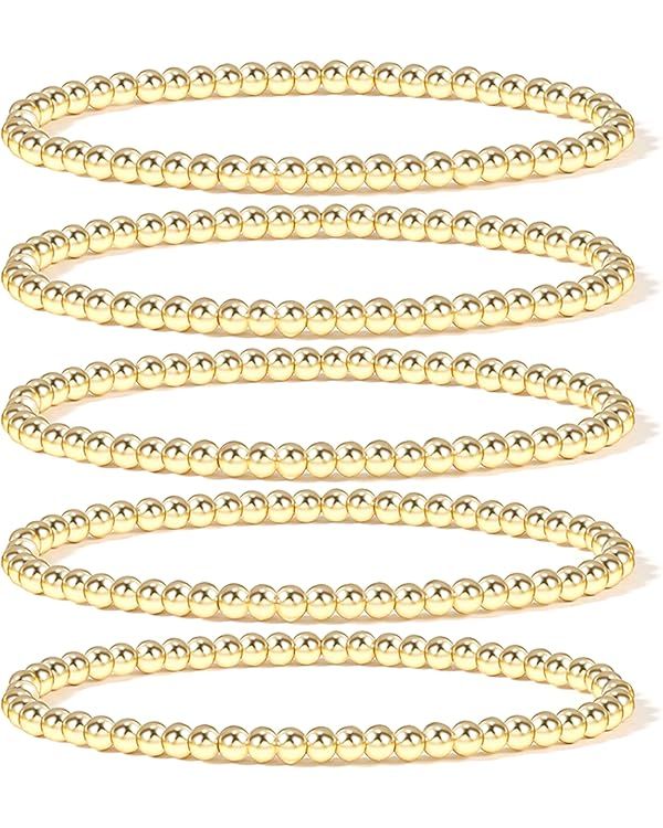 Elegance 11 designs 14K Gold Plated Bead Ball Bracelet Stretchable Elastic Gold Beaded Bracelets ... | Amazon (US)