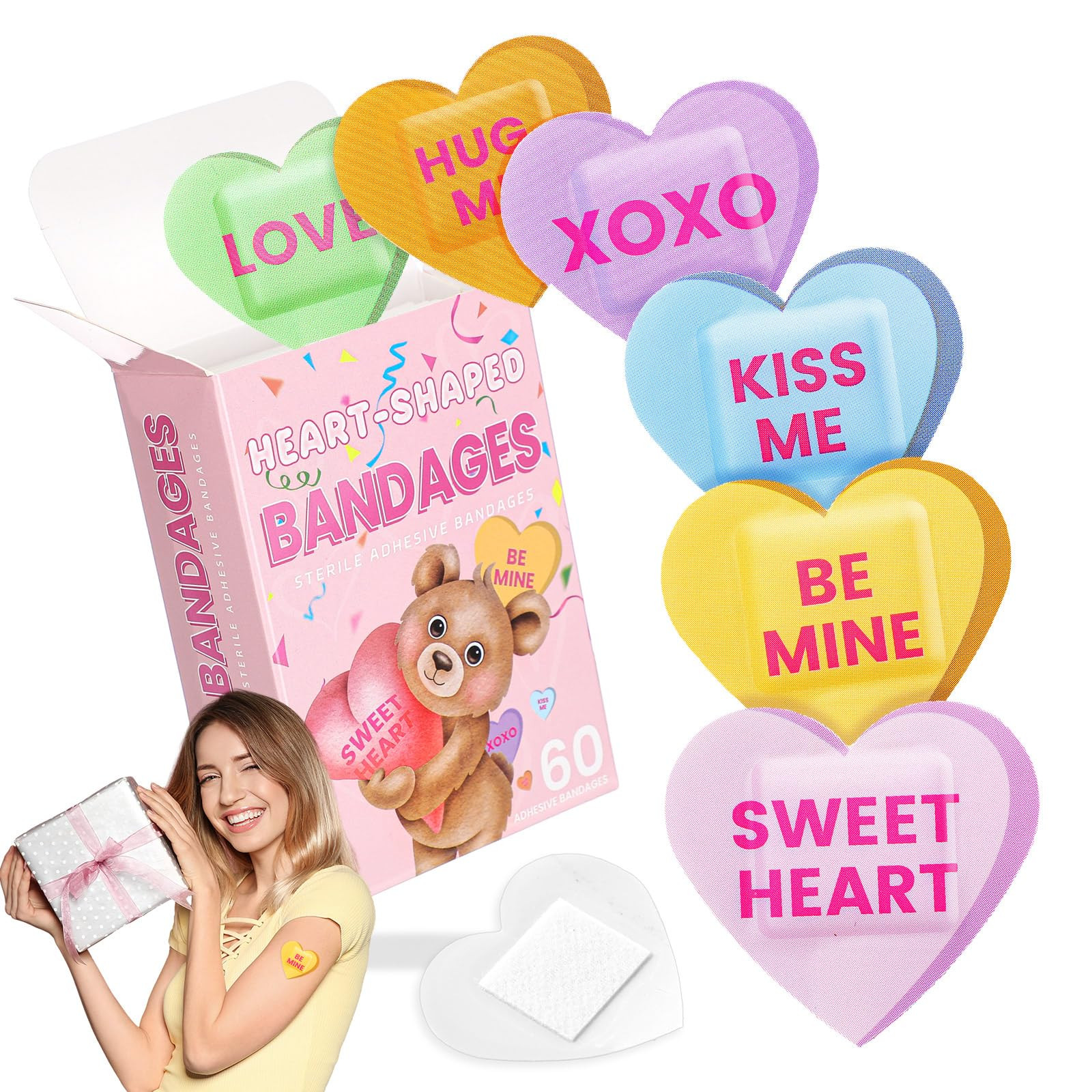 60 Pcs Valentine Conversation Heart Bandage Back to School Pencil Crayon Bandage Candy Heart Vale... | Amazon (US)