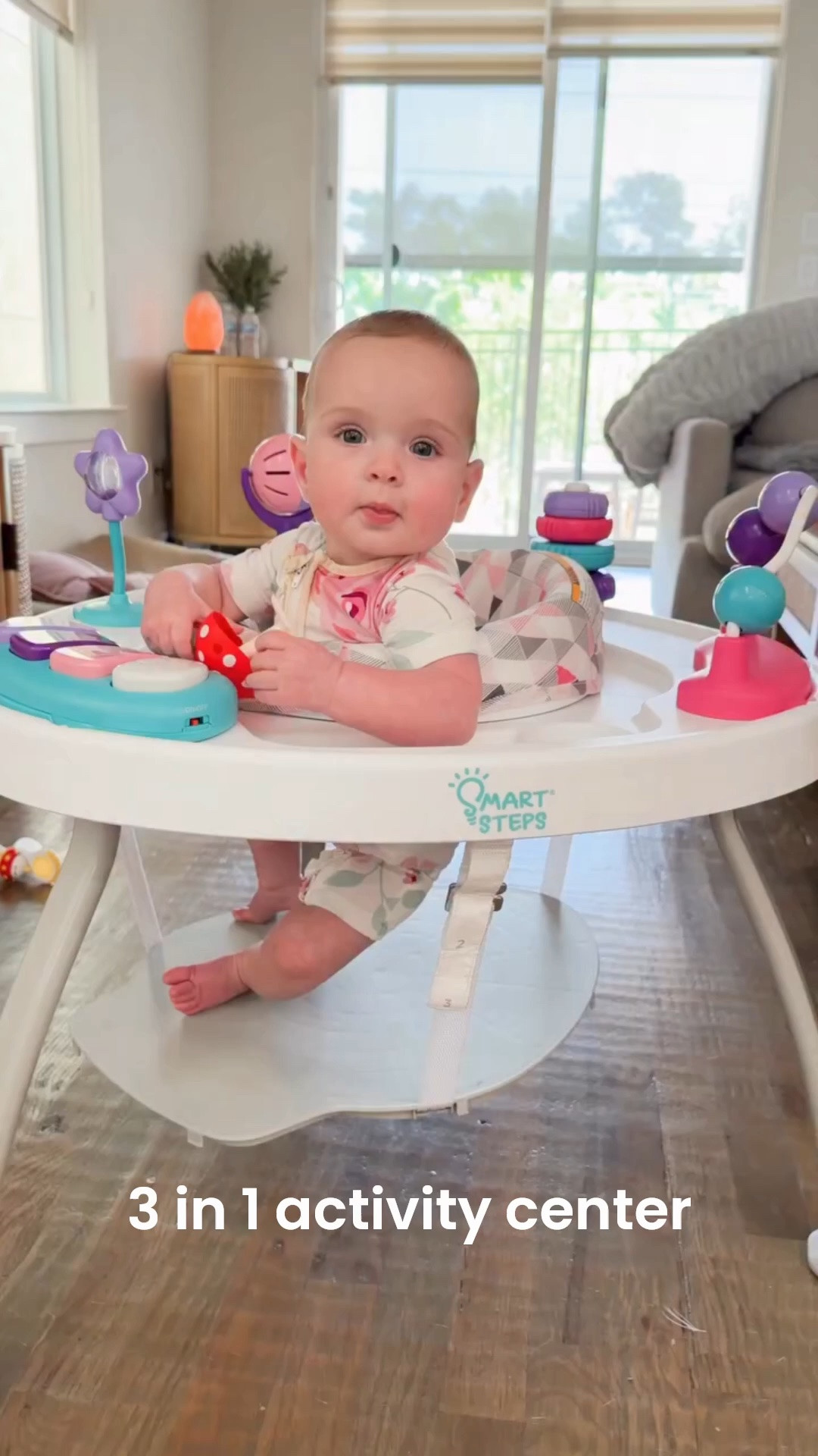 This has by far been her absolute favorite obsession! She doesn’t have to lay on her back or her stomach, she can bounce up and down, she can rotate 360°, and she can play with all kinds of toys. Plus, as she gets older, this can convert into an activity table!

#babyactivitycenter #babytoys #babyaccessories #babyactivities

#LTKBaby #LTKKids