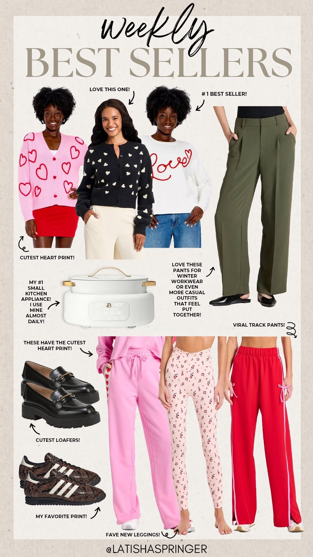 Last week’s best sellers!

#bestsellers

Weekly best sellers. Last week’s best sellers. Target fashion. Target Valentine’s Day style. Target LOVE sweater. Target heart sweater. Trendy winter work pants. Walmart home. Walmart small appliances. Kitchen must have. Chic black loafers. Brown snake adidas sneakers. Valentine’s Day athleisure style  

#LTKFindsUnder100 #LTKSeasonal #LTKFindsUnder50