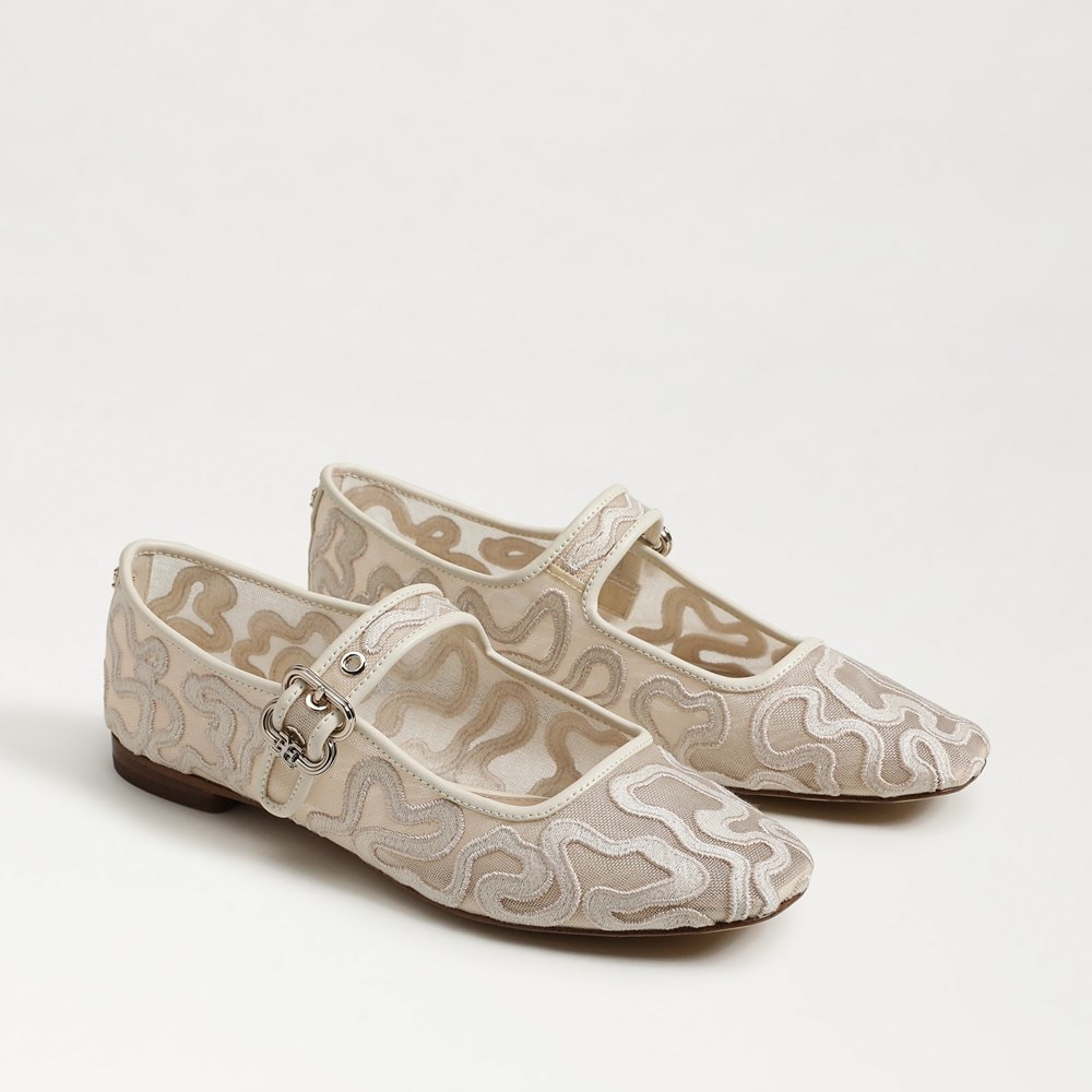 Michaela Mesh Mary Jane Flat Modern Ivory Mesh | Sam Edelman