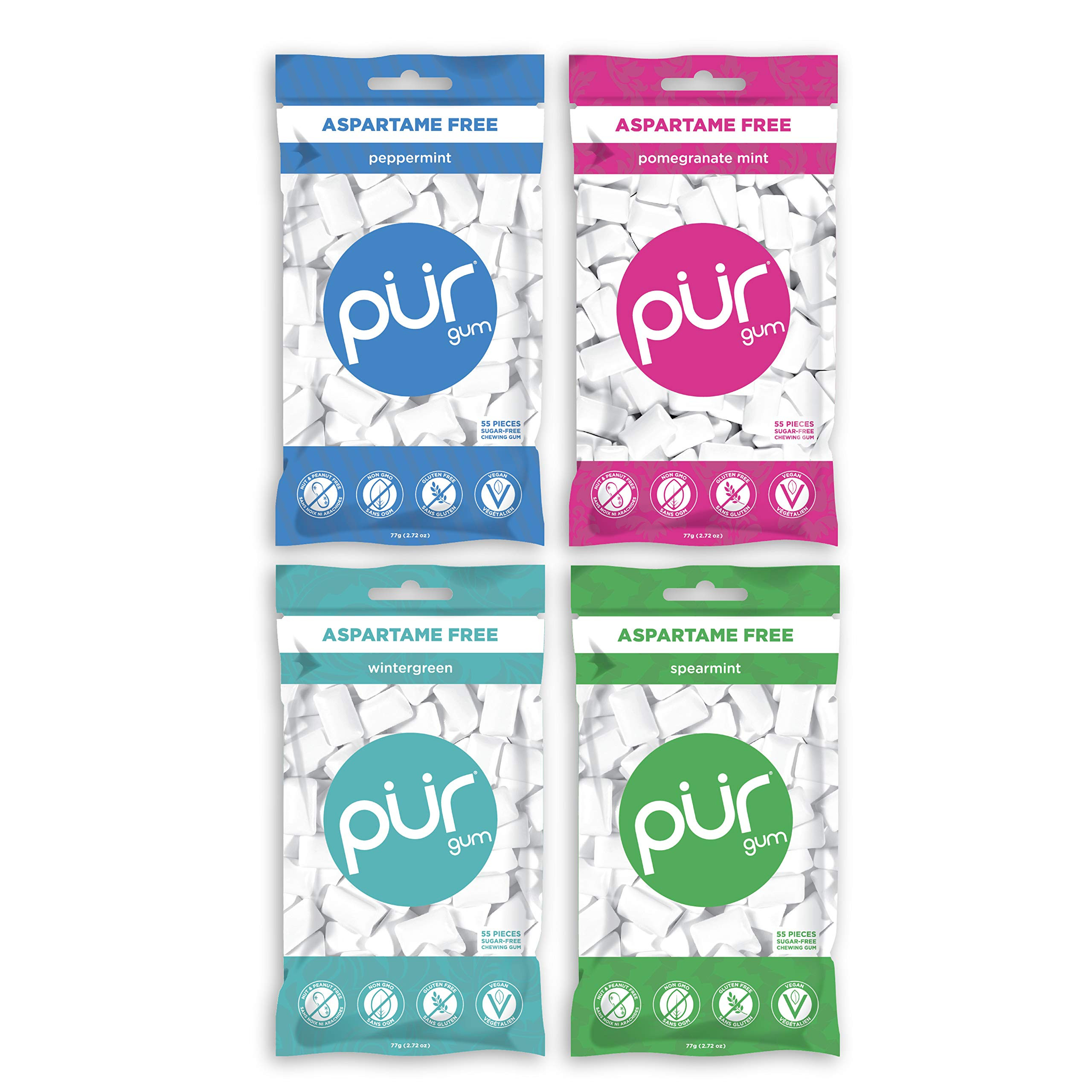Pur Gum Variety Pack - Peppermint, Pomegranate Mint, Spearmint and Wintergreen - 55 Pieces each | Amazon (US)