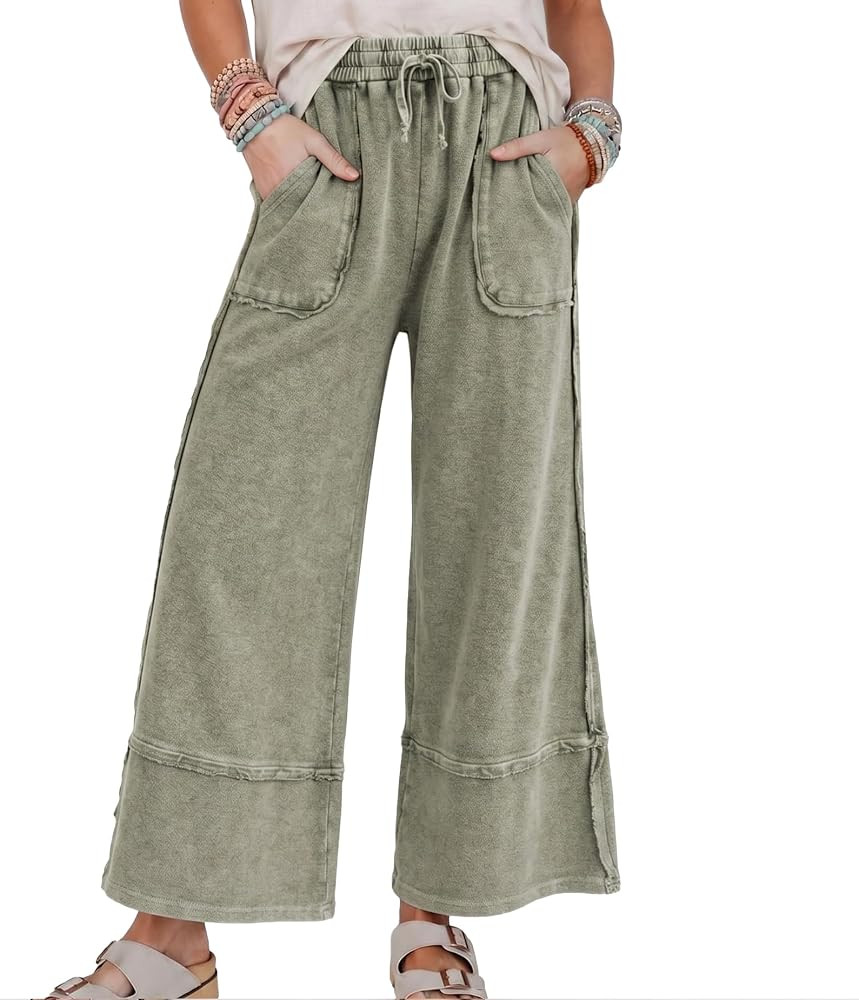 Women Mineral Washed Wide Leg Sweatpants Baggy Pants with Pockets | Amazon (US)