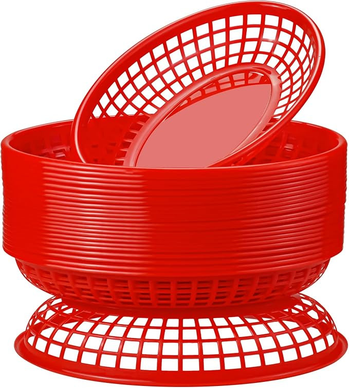 24 Pack Red Plastic Fast Food Baskets, 9 x 5.5 Inch Serving Tray | Amazon (US)