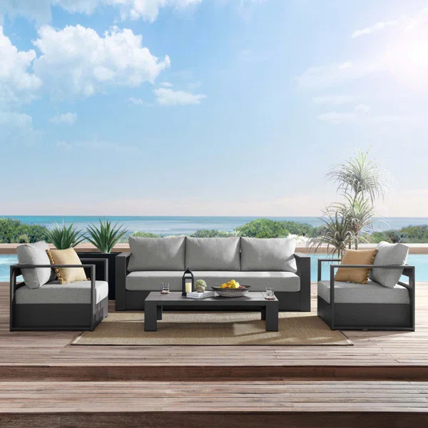 Modway Tahoe Outdoor Aluminum 4-piece Conversation Set with Coffee Table | Wayfair North America