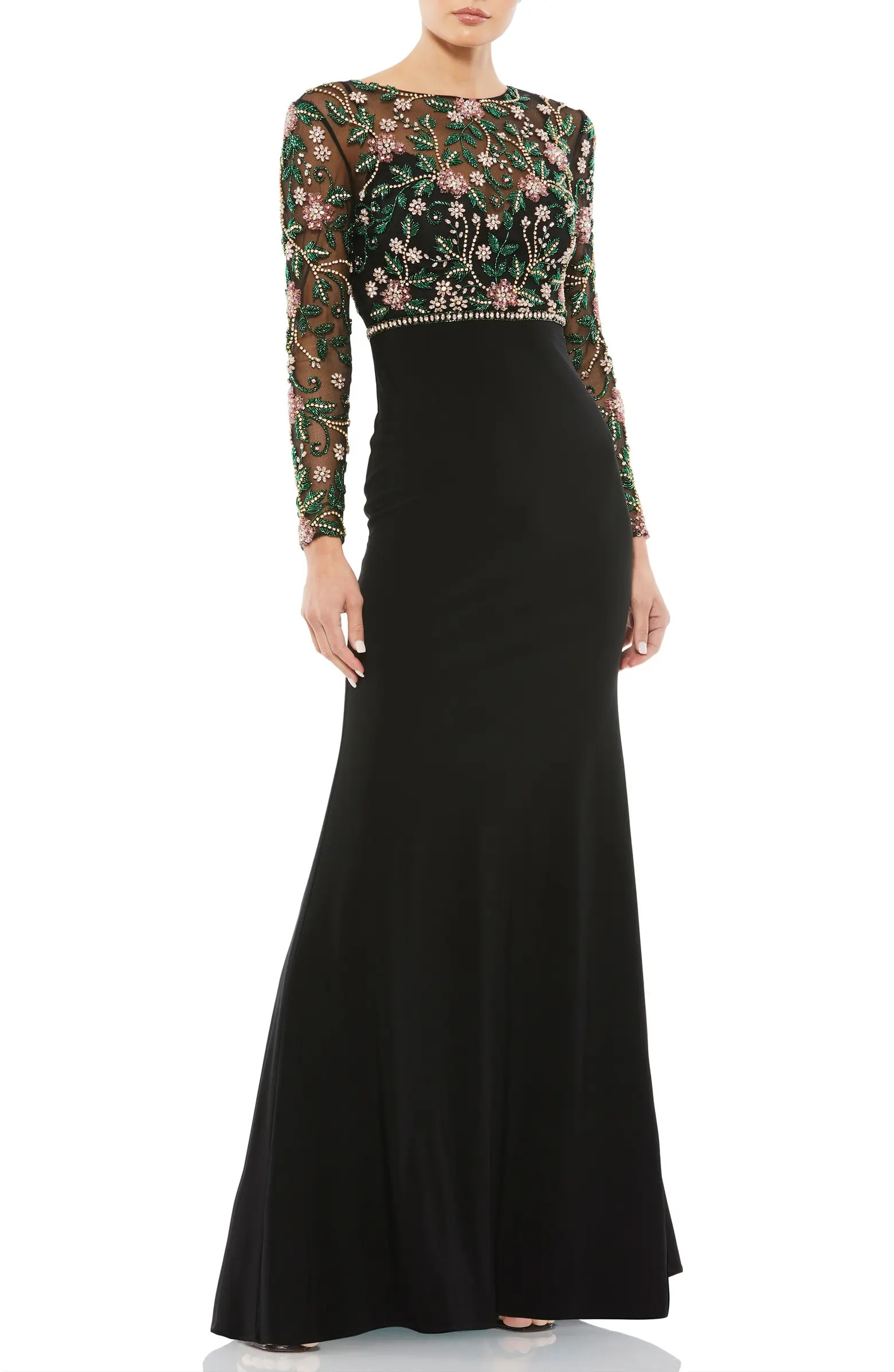Beaded Illusion High Neck Trumpet Gown | Nordstrom