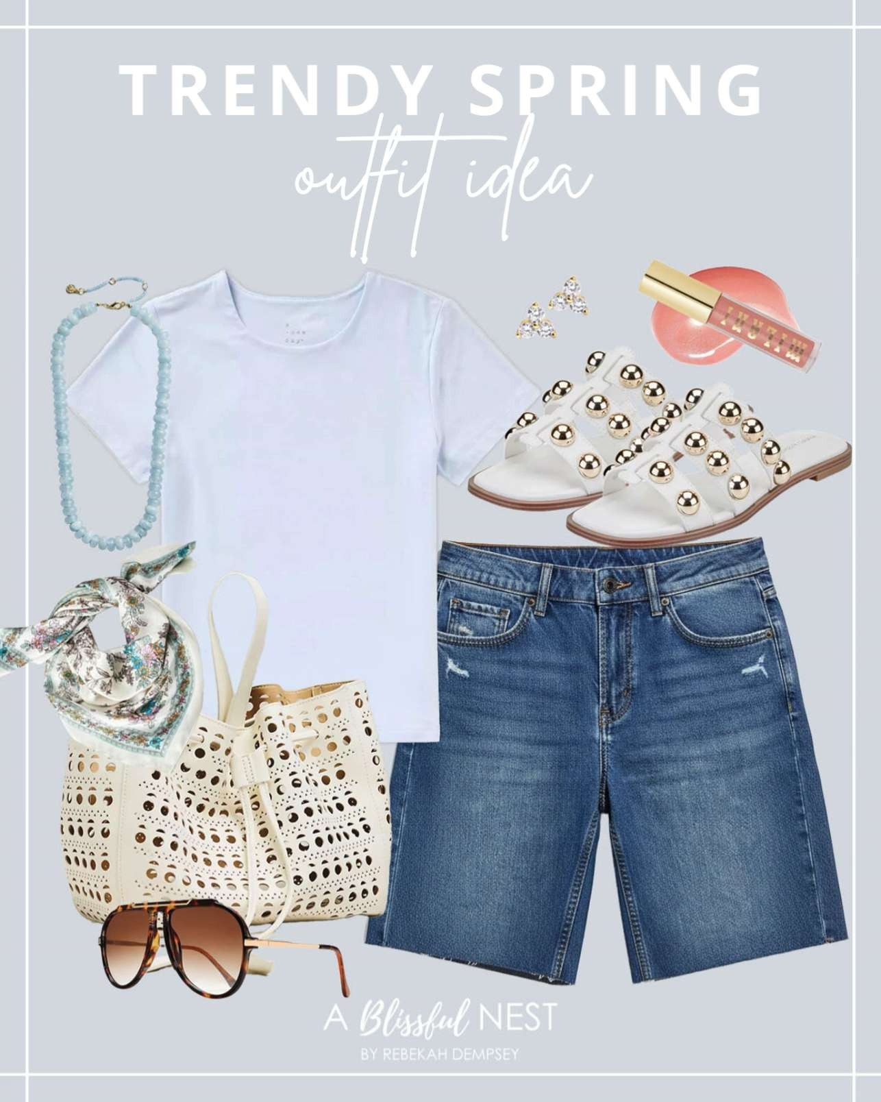 Easy outfit formulas for a stylish spring refresh. Shop now.

floral bandana scarf, ribbed t shirt, white bucket bag, Zalary sandal, oversized aviator sunglasses, blue lace agate necklace, gold plated dainty earrings, milani lip plumper, denim shorts 

 #LTKootd #LTKSeasonal #LTKMidsize