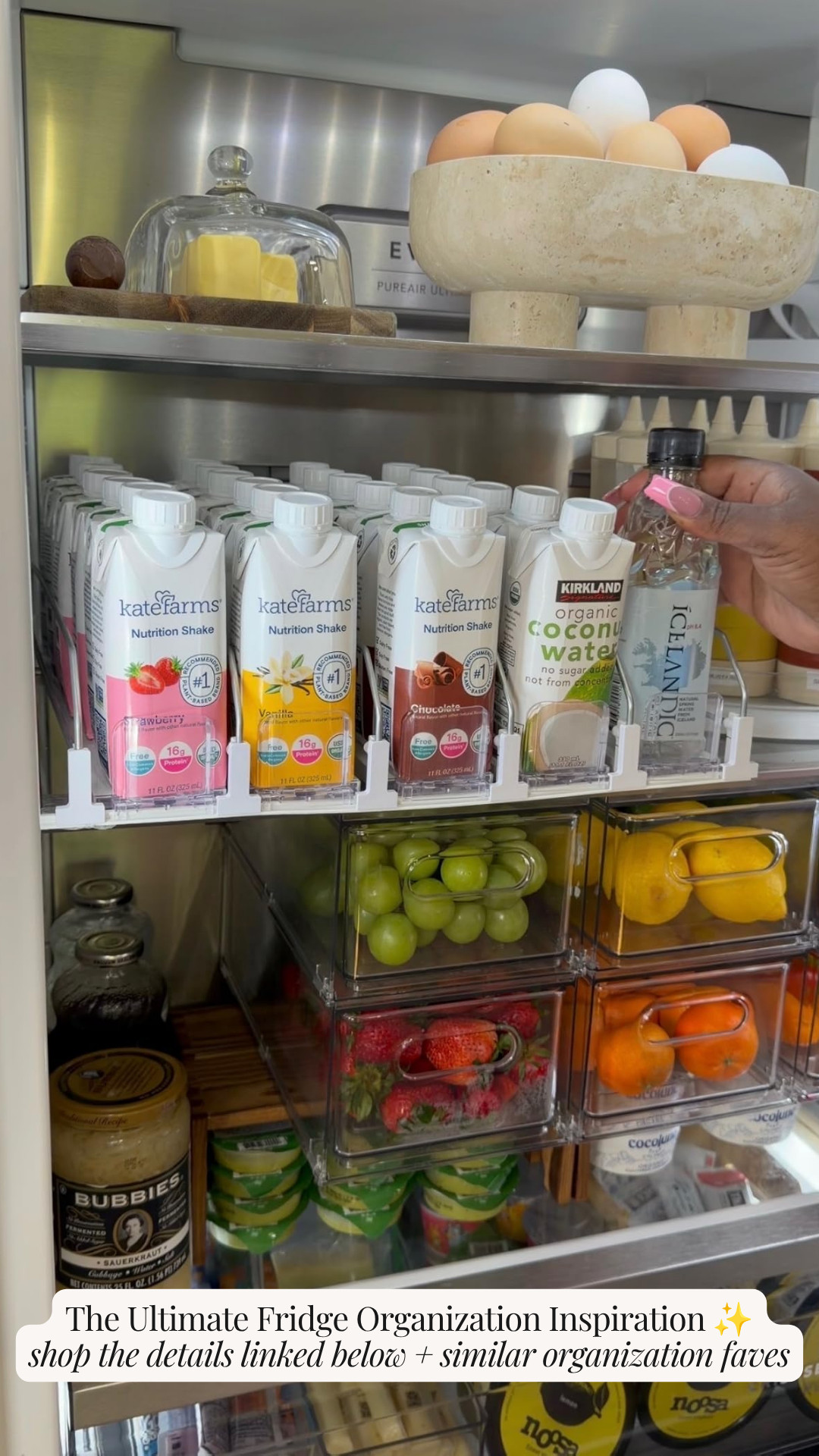There is nothing better than opening up a fully stocked and organized fridge! ✨

This setup keeps everything fresh and accessible: spring-loaded drink pushers for shakes and coconut water, clear pull-out bins for fresh fruit, a cloche butter dish, and a pedaled ceramic bowl for eggs.

Shop my organized fridge setup and similar organization favorites linked below! 🛒

Follow for more @OPERATION_NIKI on IG, TikTok, & Facebook

#FridgeOrganization #RestockWithMe #OrganizedHome #OperationNiki #AmazonFinds #FridgeGoals #KitchenOrganization #HomeEssentials #ShoppingHaul 

 #LTKfoodie #LTKHome