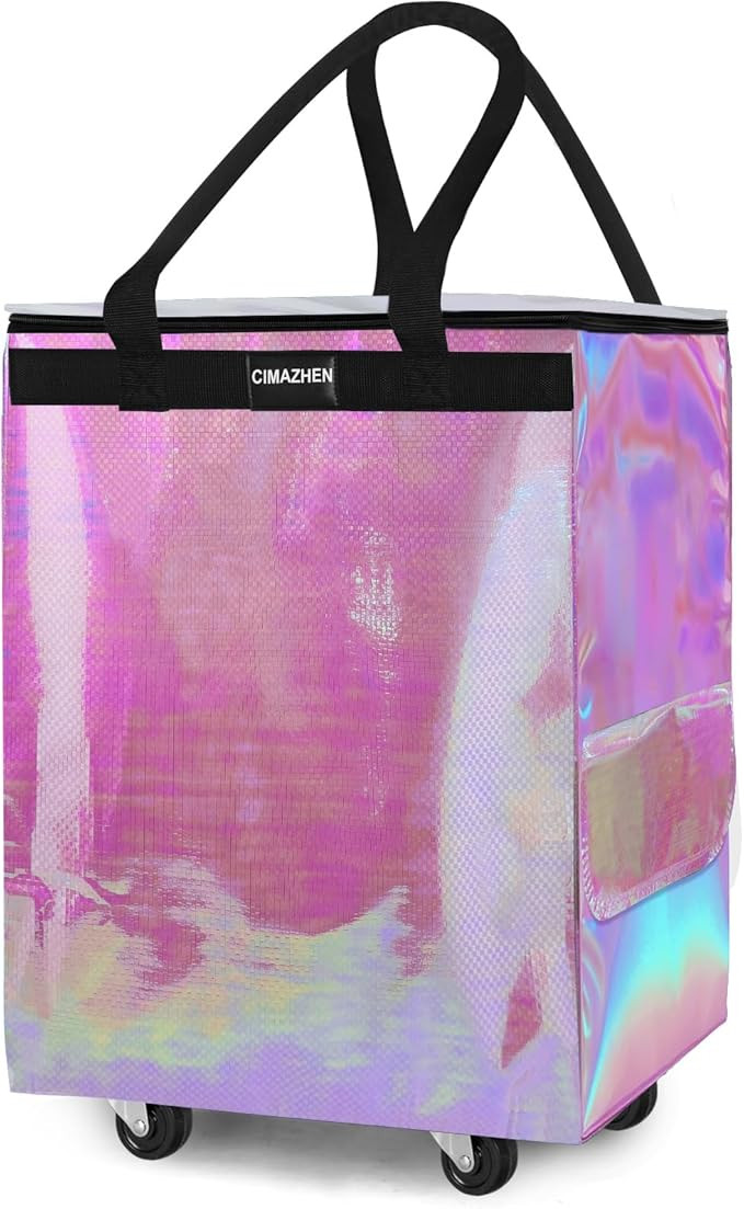 Reusable Grocery Bag on Wheels,Foldable Rolling Tote Bag with Handles and Zipper, Rolling Shoppin... | Amazon (US)