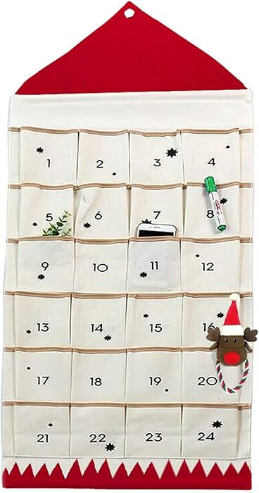Christmas Advent Calendar with Pockets Wall Hanging Bag for Home Xmas Countdown Decoration (Red) | Amazon (US)