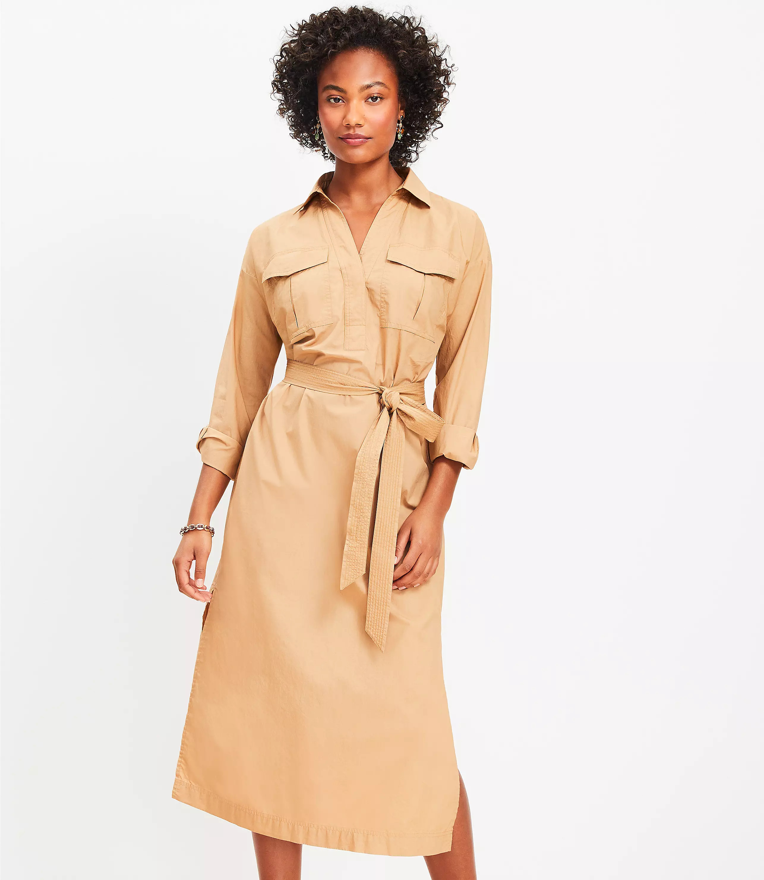 Petite Belted Pocket Midi Shirtdress | LOFT