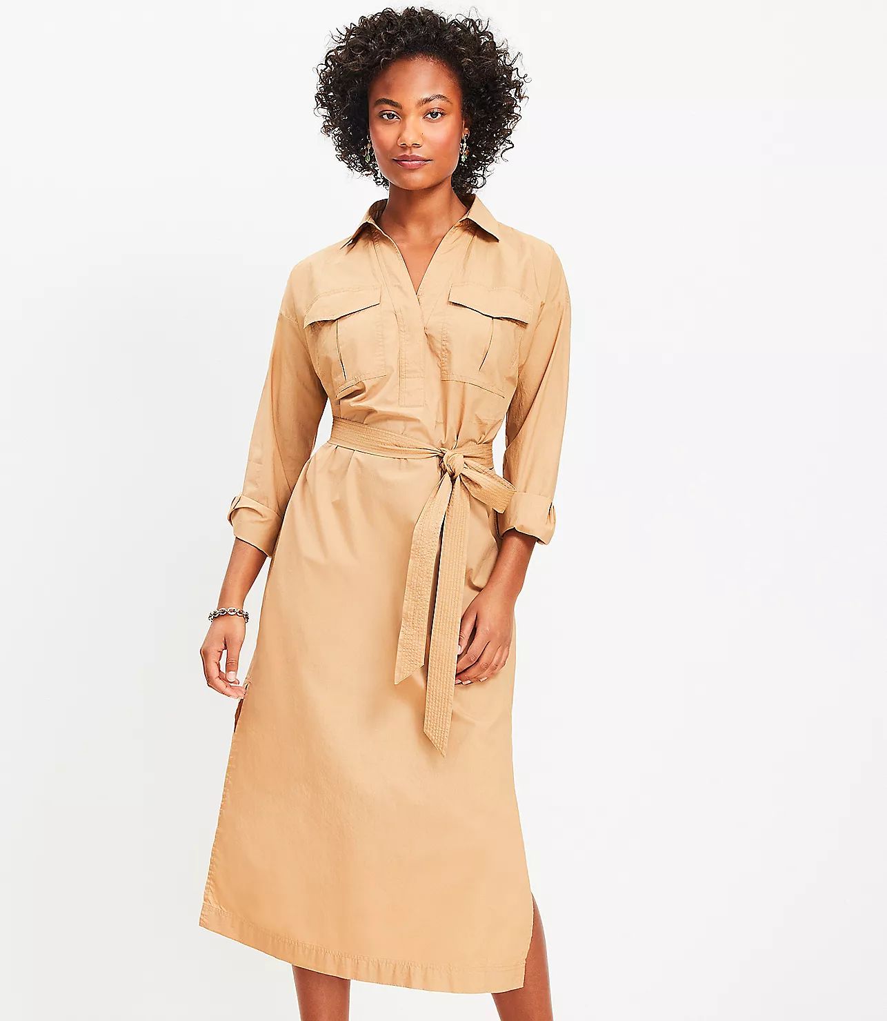 Petite Belted Pocket Midi Shirtdress | LOFT