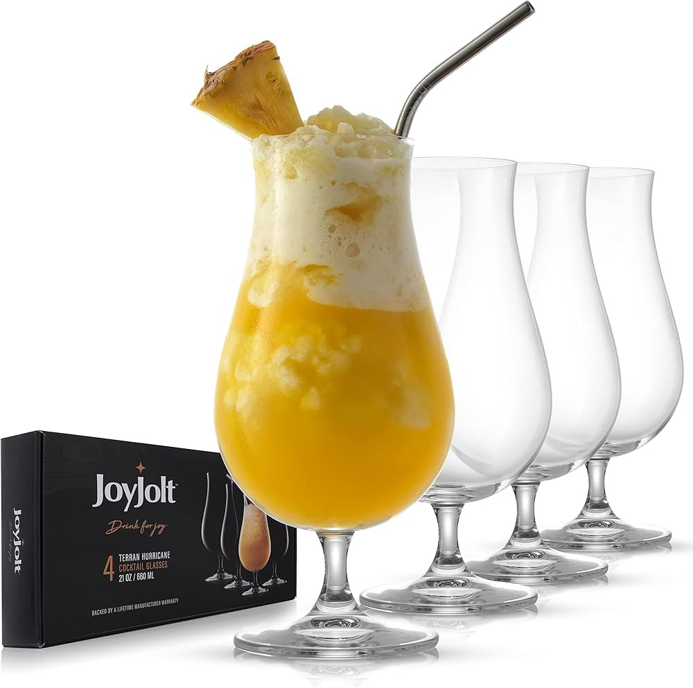 JoyJolt Terran Pina Colada Glasses - Premium Hurricane Cocktail Glasses Made in Europe - 21-Ounce... | Amazon (US)