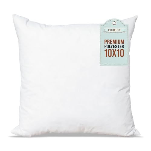 Pillowflex Premium Polyester Throw Pillow Insert - 10x10- Ultra Soft Small Square Throw Pillow, Couch Sham, Lumbar, Back, Sofa - Machine Washable - Decorative Accent Form - 1 Soft Pillow | Amazon (US)