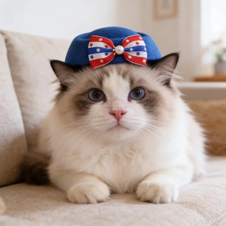 4th of July Patriotic Pet Beret Hat, 5.1\u00d74.3in USA Flag Bow Pearl Dog Cat Party Costume Head... | Walmart (US)