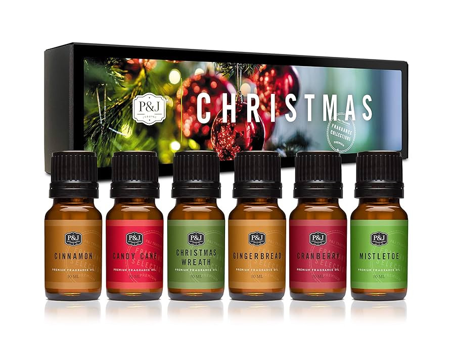 P&J Fragrance Oil Christmas Set | Christmas Wreath, Mistletoe, Candy Cane, Gingerbread, Cinnamon,... | Amazon (US)