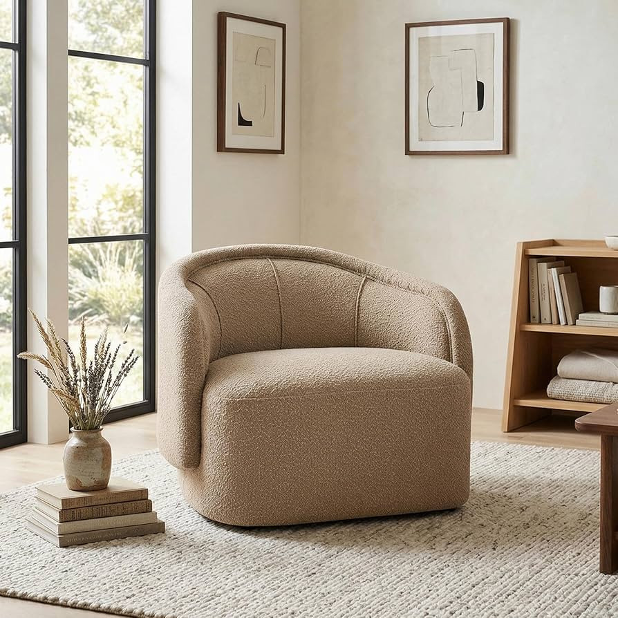 Christopher Knight Home Amanda Low Profile Accent Chair, Fabric Round Back Chair, Boucle Upholste... | Amazon (US)