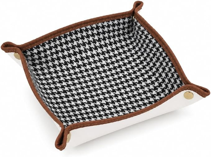 Houndstooth Valet Tray, Woven Fabric & Faux Leather Catch-All Tray for Entryway Table Key, Watch,... | Amazon (US)