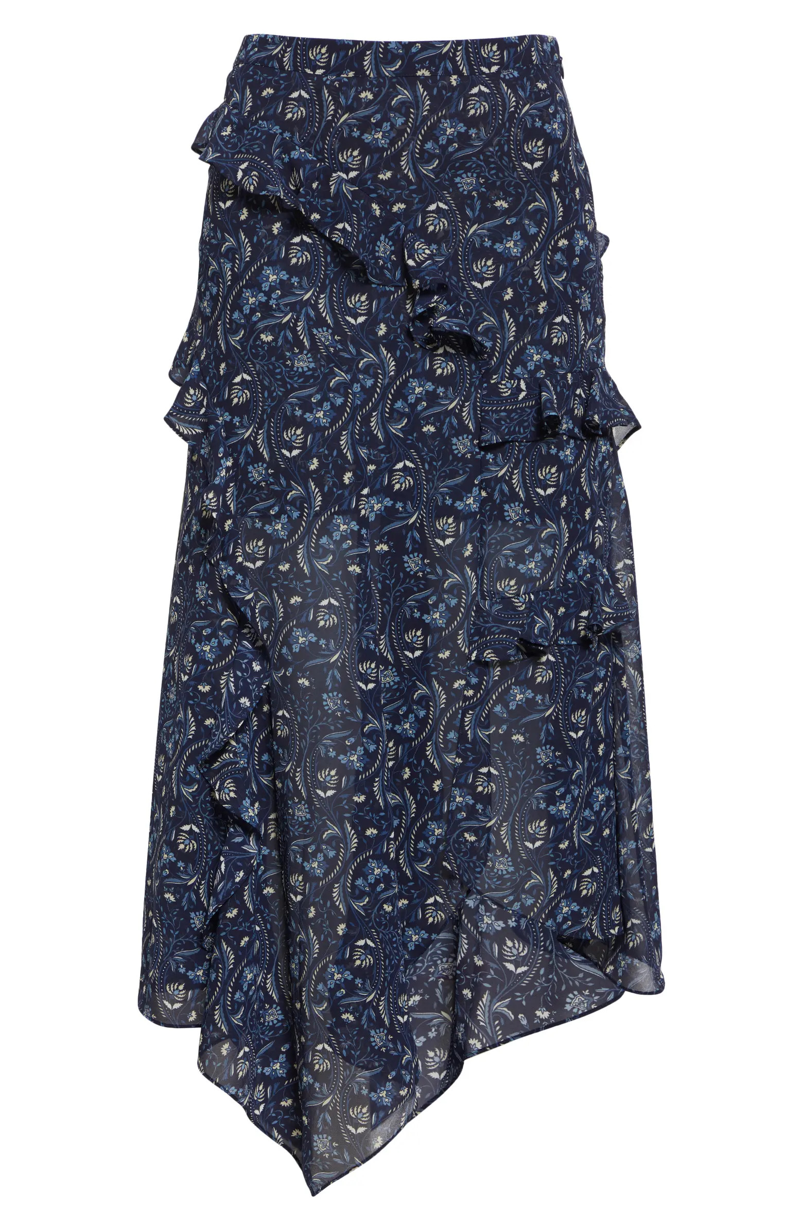 Veronica Beard Elenora Ruffle Floral Paisley Midi Skirt | Nordstrom | Nordstrom