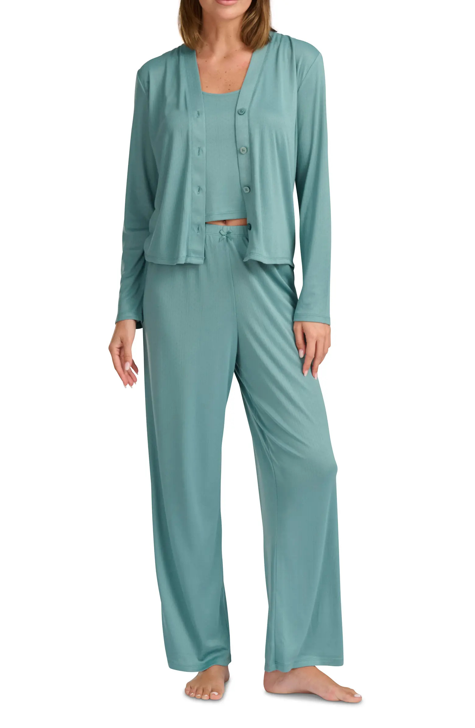 Splendid Pointelle Cardigan, Tank & Pants Pajamas | Nordstromrack | Nordstrom Rack
