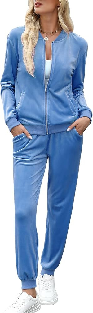 Marvmys Women's Velour Tracksuit Full Zip Up Sweatsuits Set 2 Piece Outfits Jogger Set | Amazon (US)