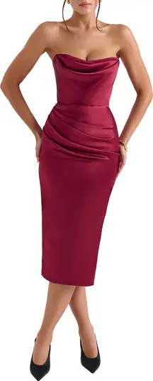 Santana Strapless Draped Satin Corset Cocktail Dress | Nordstrom